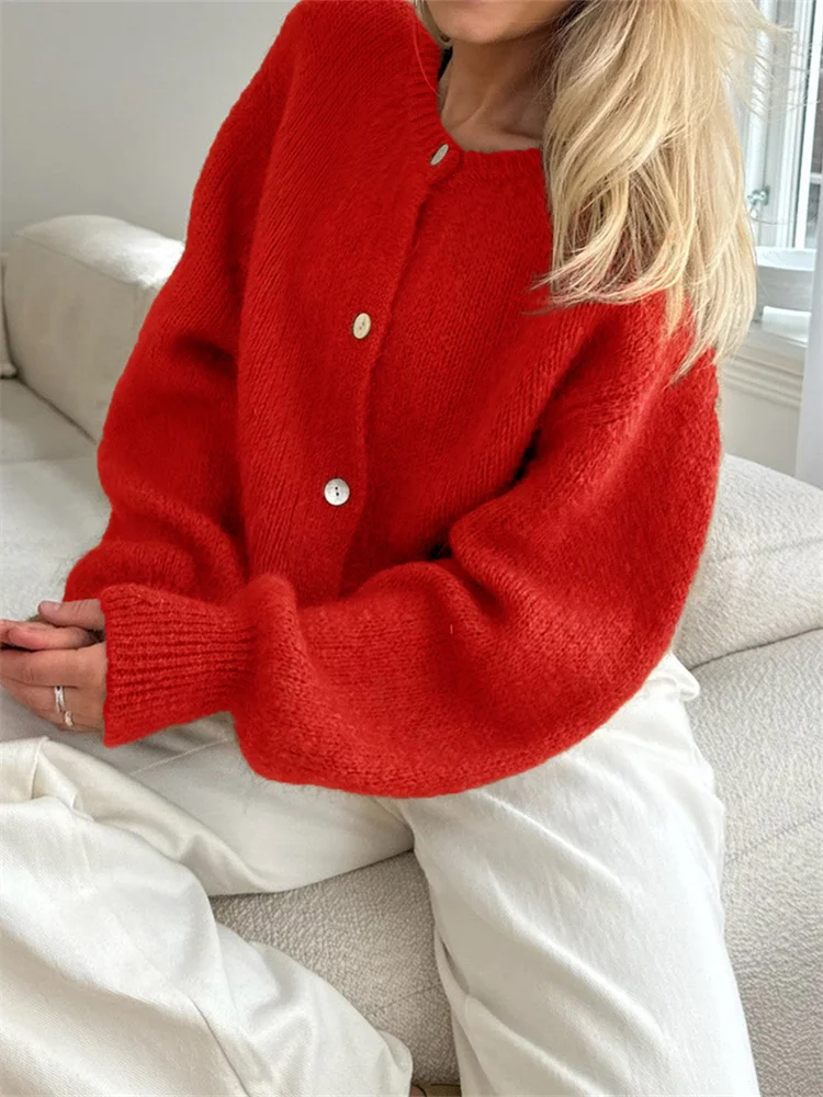 Fuzzy Button Down Knit Warm Cardigan - Image 6