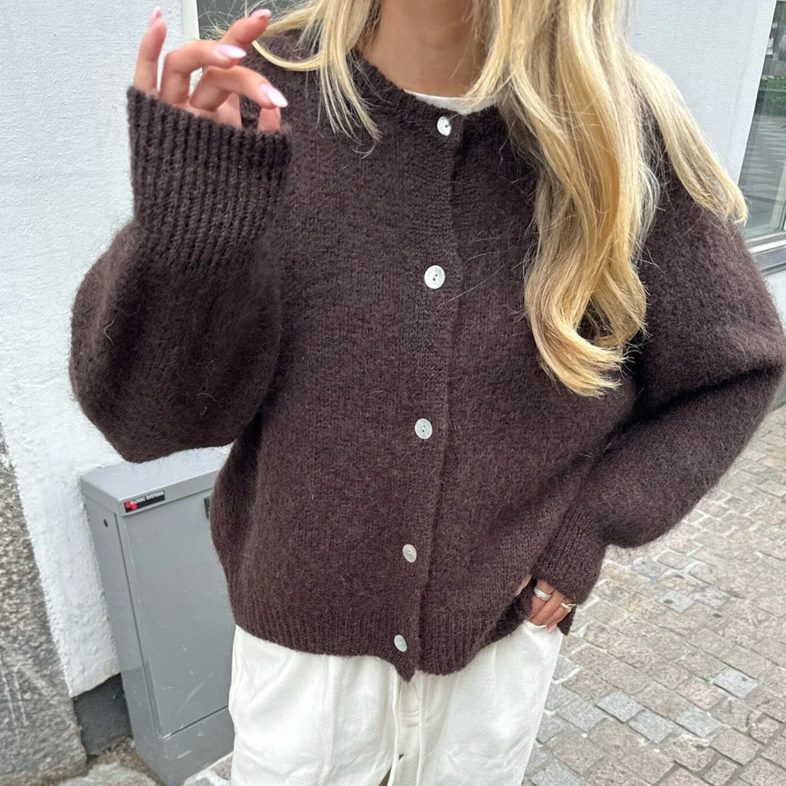Fuzzy Button Down Knit Warm Cardigan - Image 8