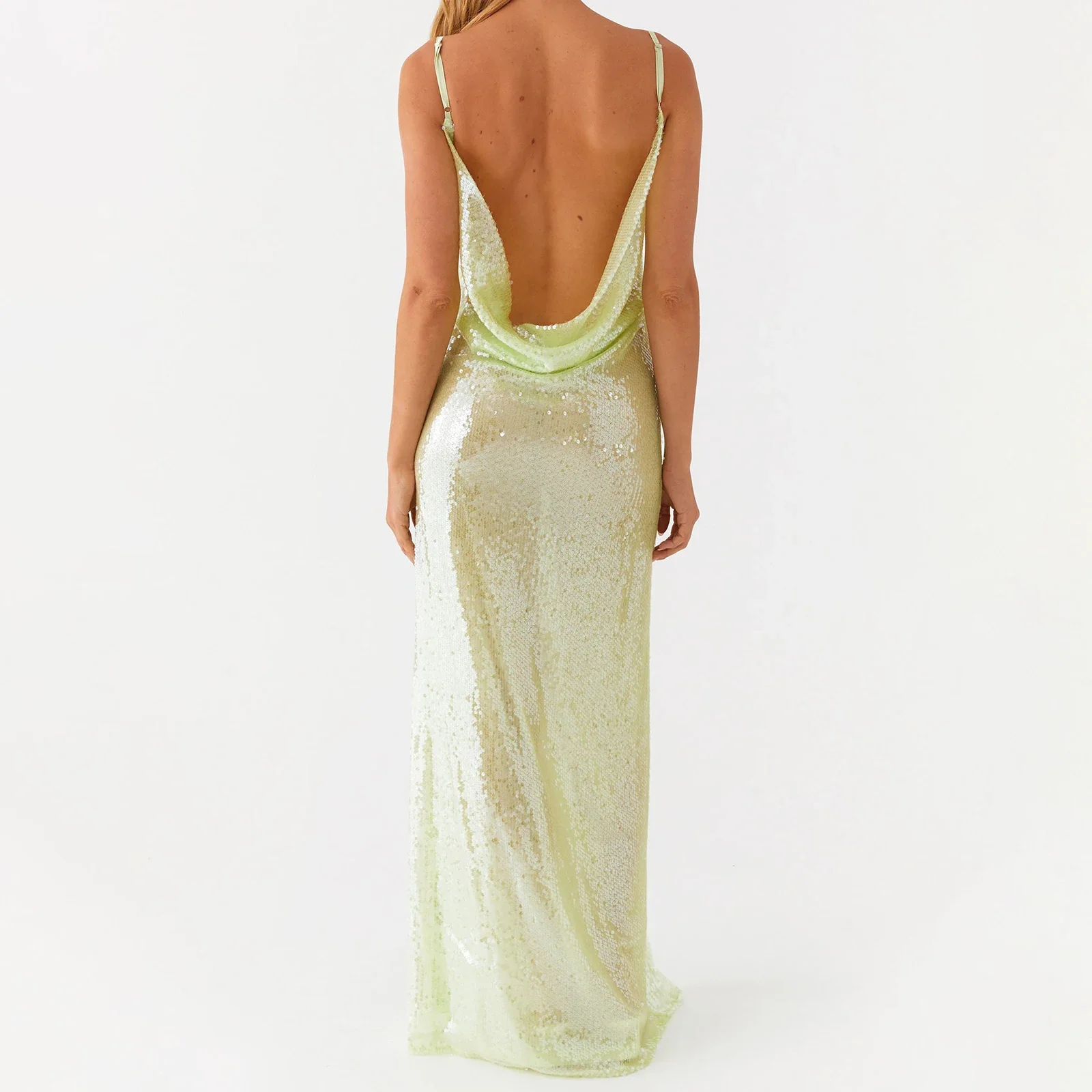 Glitter Sequin Rhinestone Long Bodycon Dress - Image 2