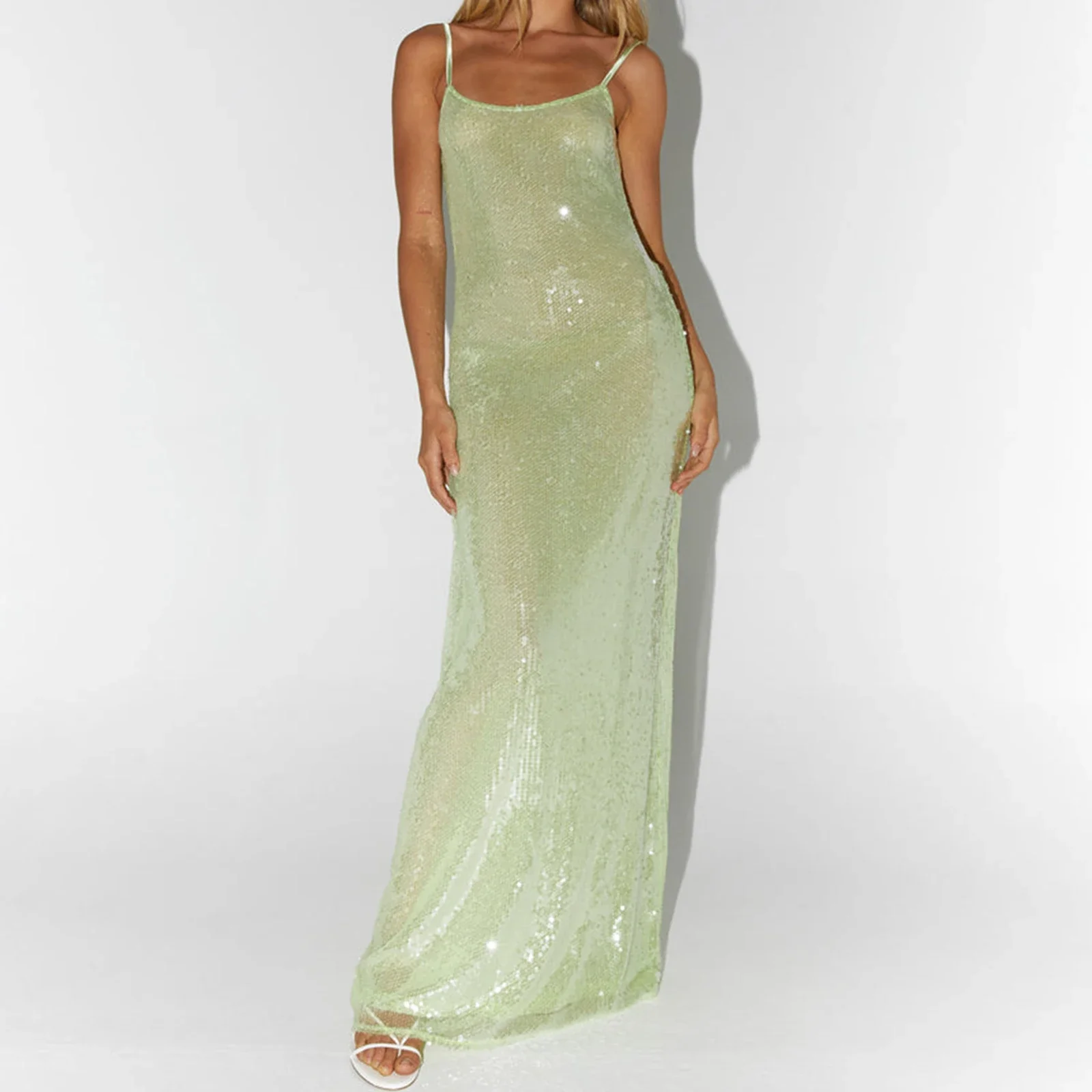 Glitter Sequin Rhinestone Long Bodycon Dress - Image 3