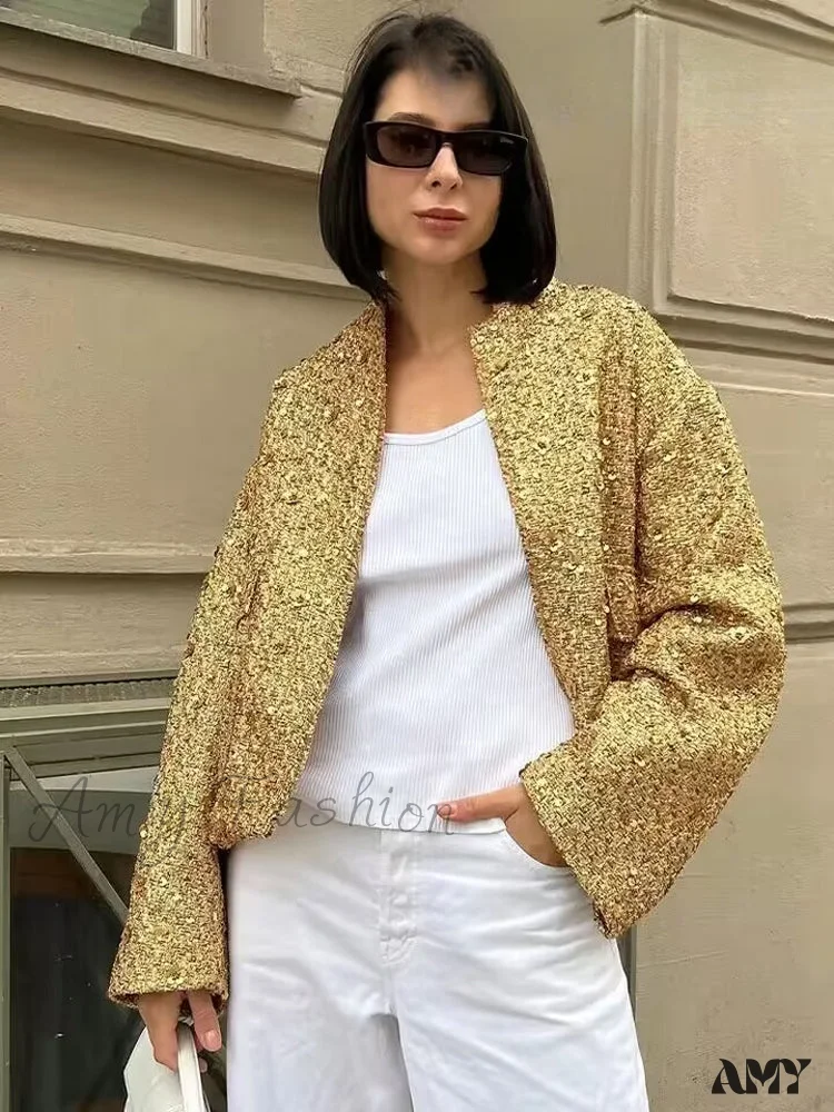 Gold Sequin Decoration Loose Short New Fashion Versatile Warm Chic Elegant Coat - Image 5