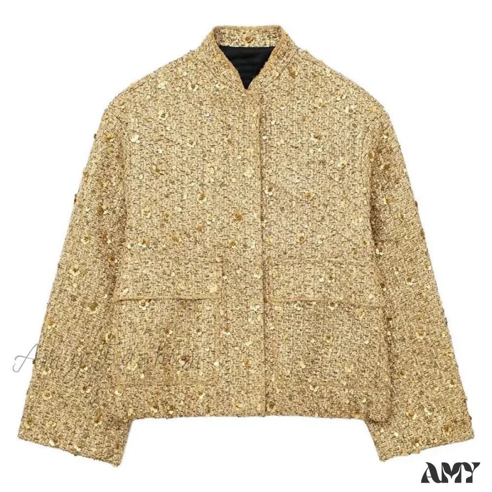 Gold Sequin Decoration Loose Short New Fashion Versatile Warm Chic Elegant Coat - Image 6