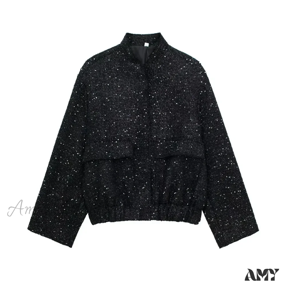 Gold Sequin Decoration Loose Short New Fashion Versatile Warm Chic Elegant Coat - Image 8