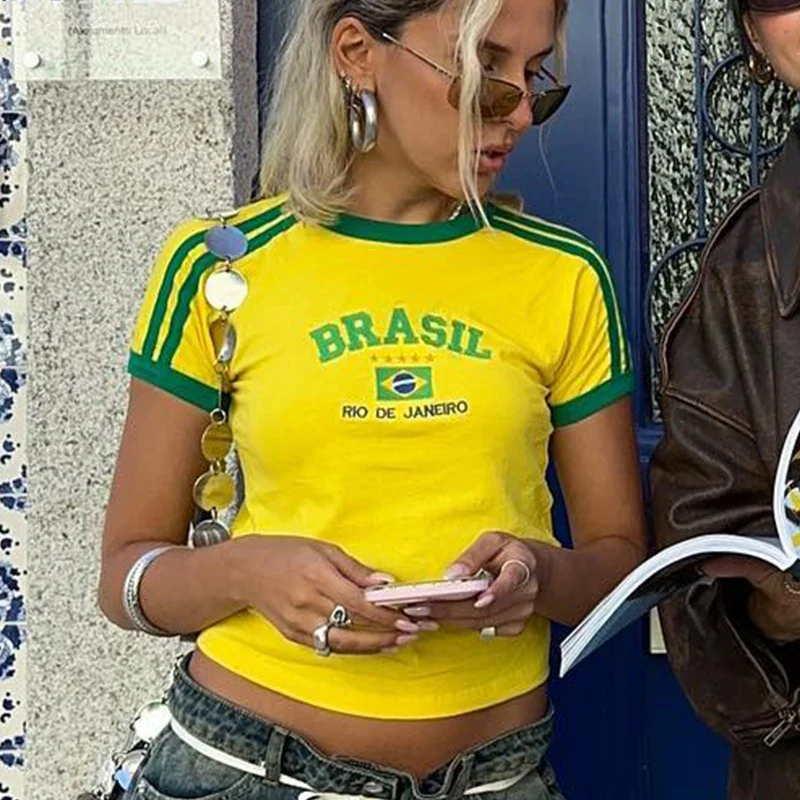 Gothic Brazil Letter Vintage Crop T-shirt - Image 4