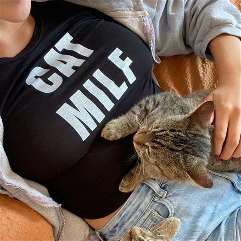 Gothic Cat Letter Grunge Crop T-shirt - Image 2