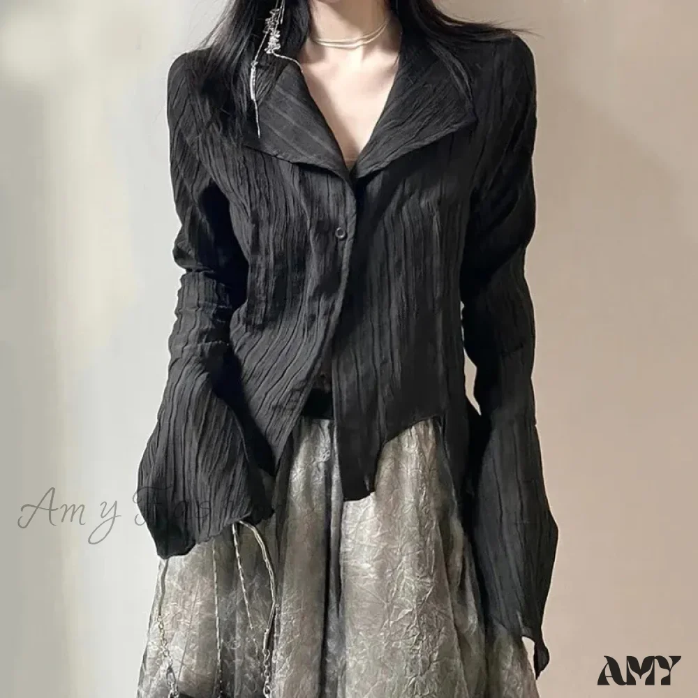 Gothic Dark Academic Irregular Streetwear Y2K Blouse