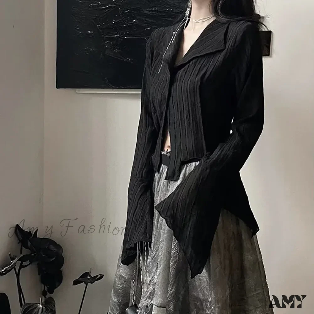 Gothic Dark Academic Irregular Streetwear Y2K Blouse - Image 2