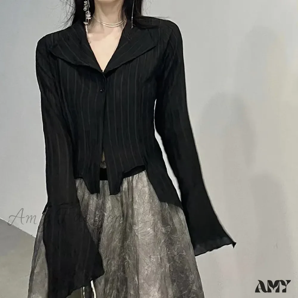 Gothic Dark Academic Irregular Streetwear Y2K Blouse - Image 4