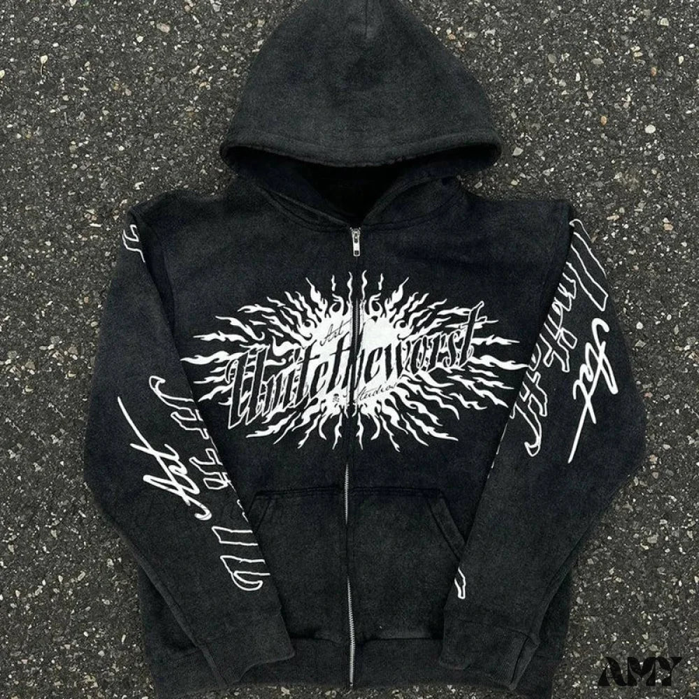 Gothic Letter Print Retro Harajuku Loose Oversized Y2K Hoodie - Image 6
