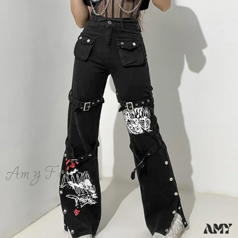 Amy Fashion - Gothic Punk Hip Hop Harajuku Baggy Cargo Pants - Image 11