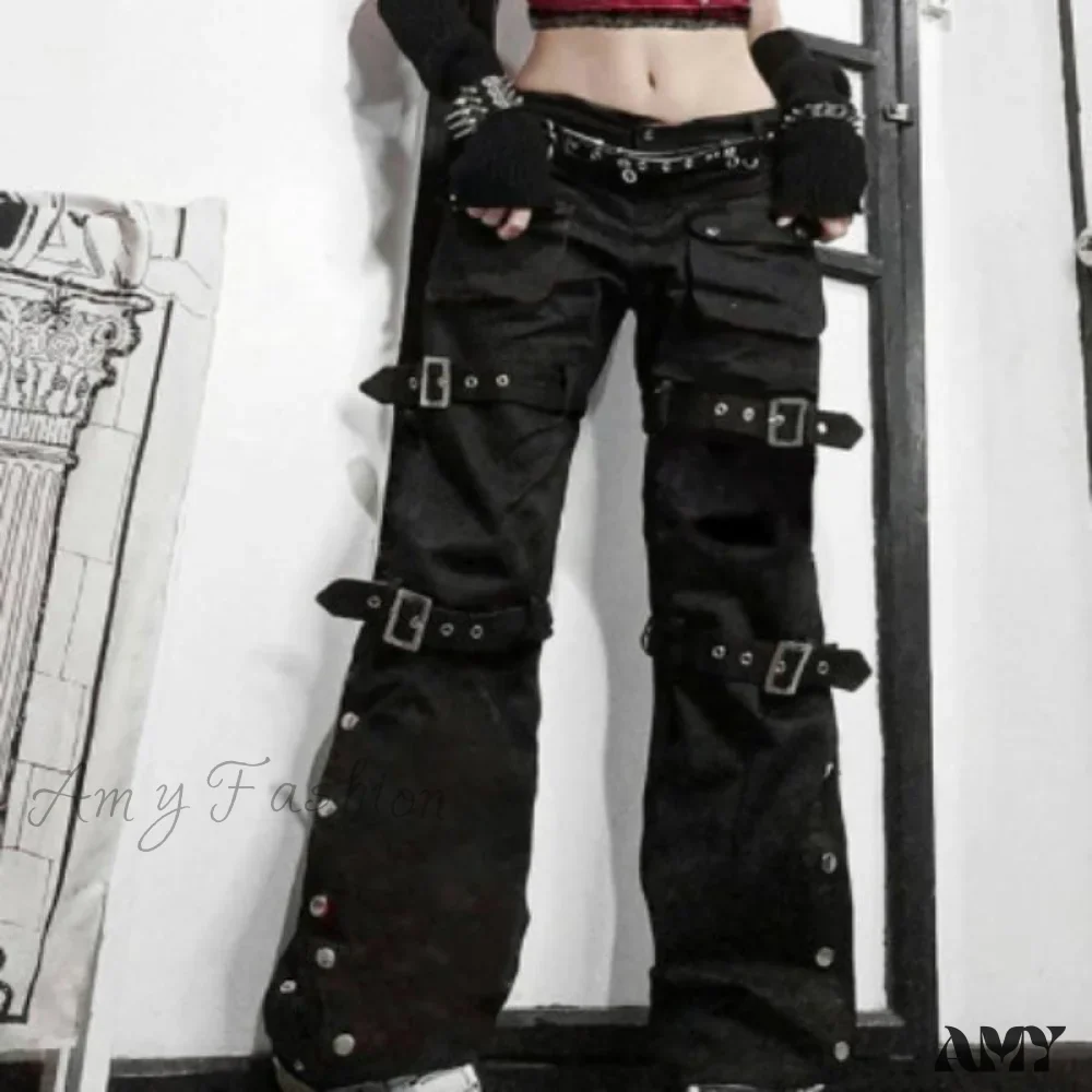 Amy Fashion - Gothic Punk Hip Hop Harajuku Baggy Cargo Pants - Image 12