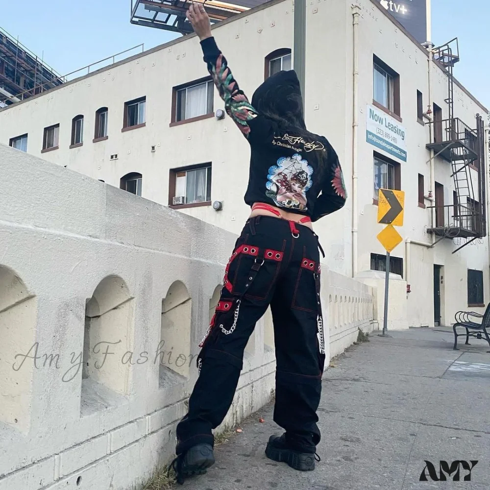 Amy Fashion - Gothic Punk Hip Hop Harajuku Baggy Cargo Pants - Image 3