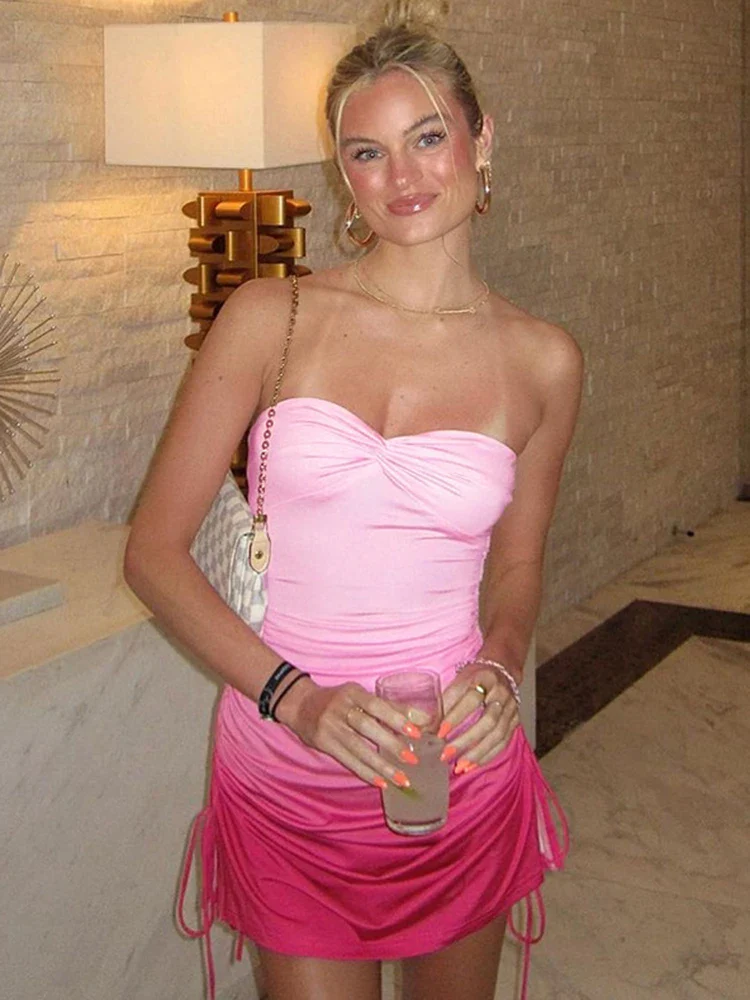 Gradient Ruched Strapless Mini Dress - Image 3