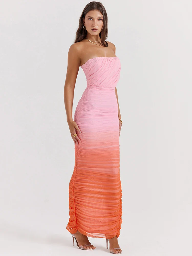 Gradient Strapless Split Bodycon Vacation Dress - Image 2