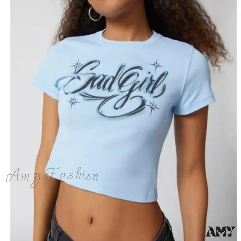 Graphic Baby Tee Goth Round Neck Short Sleeve Aesthetic Streetwear Crop Top - Image 5
