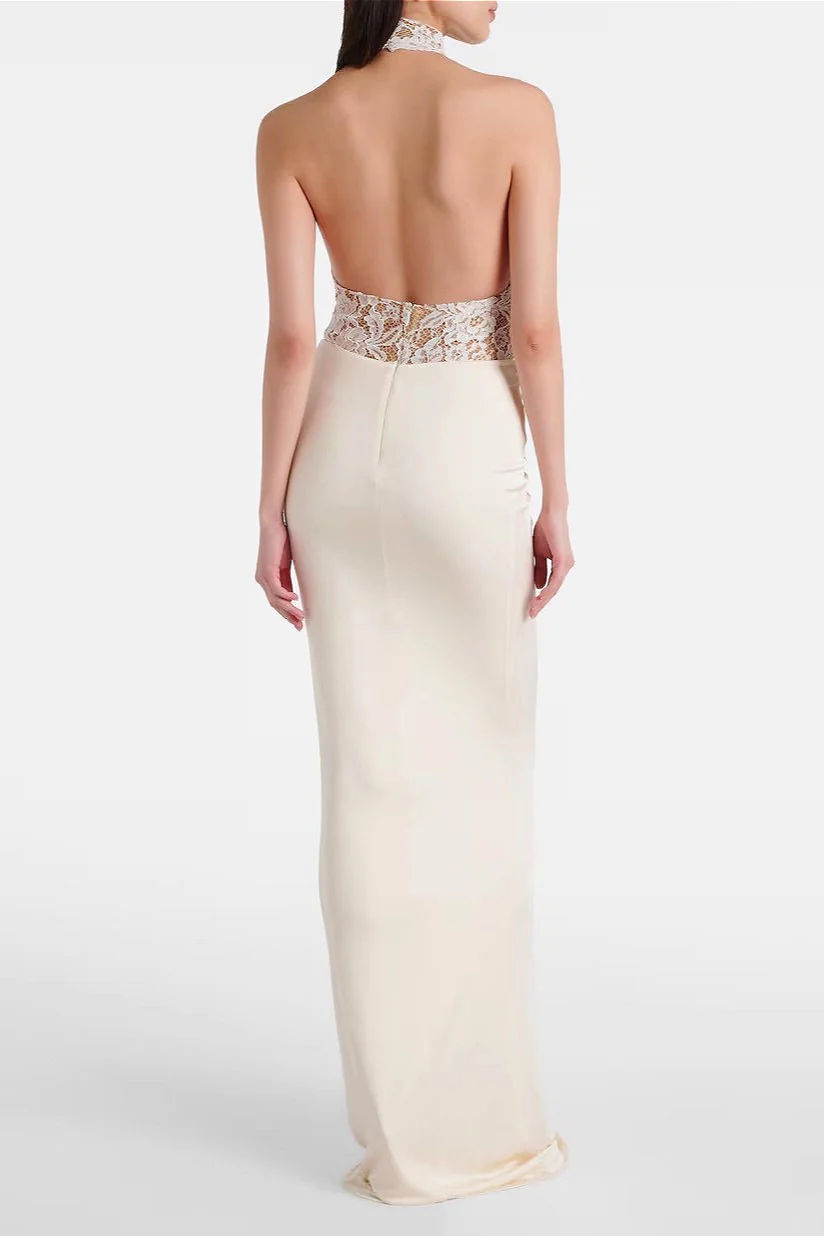 Halter Backless Lace Panel High-Waist Bodycon Party Dress - Image 4