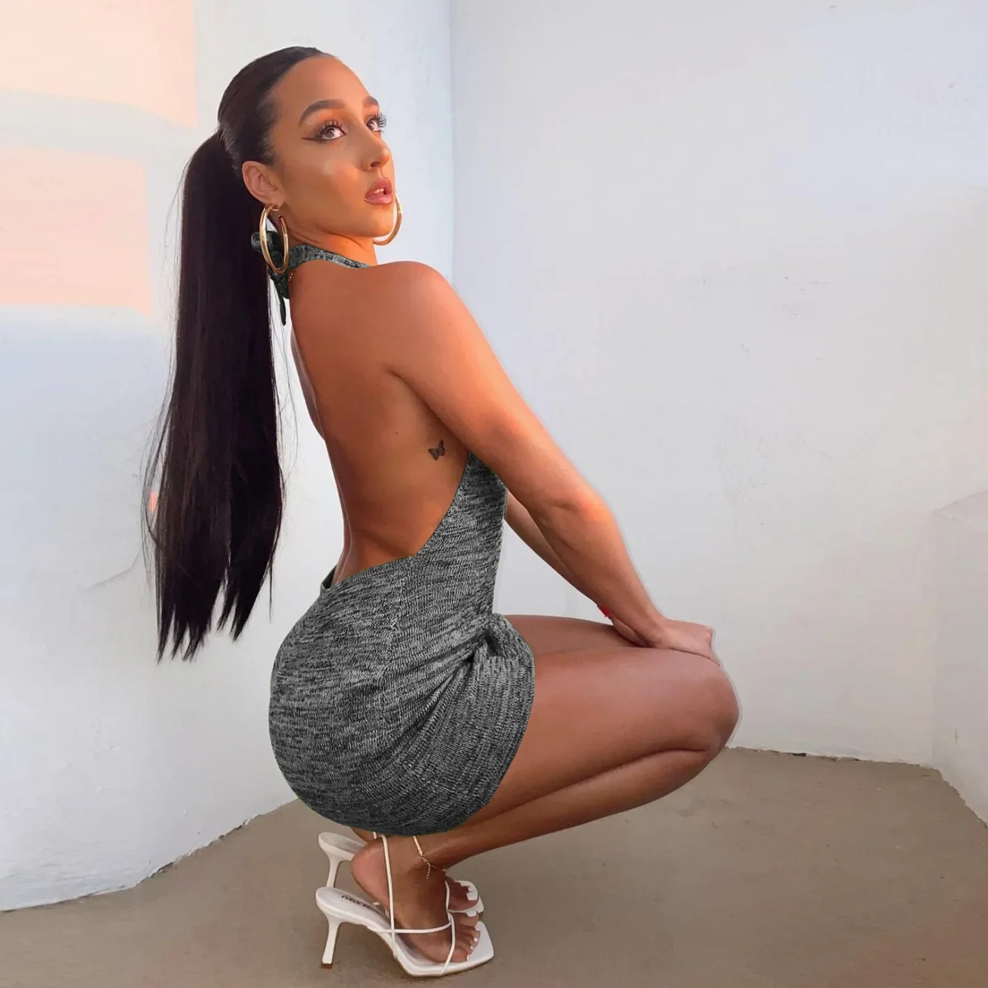 Halter Knit Backless Beach Mini Dress - Image 4