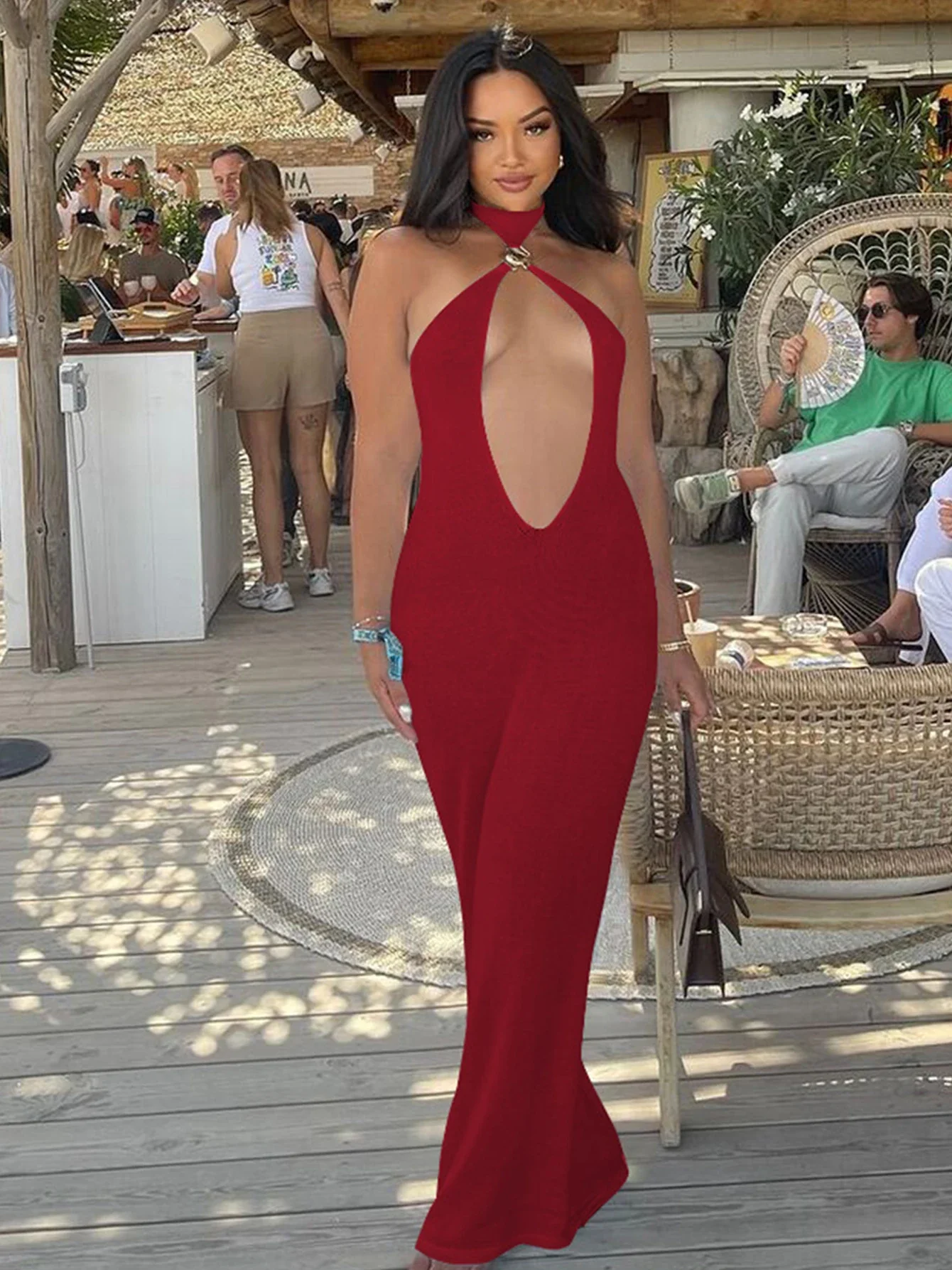 Halter Lace Up Hollow Midi Dress - Image 3