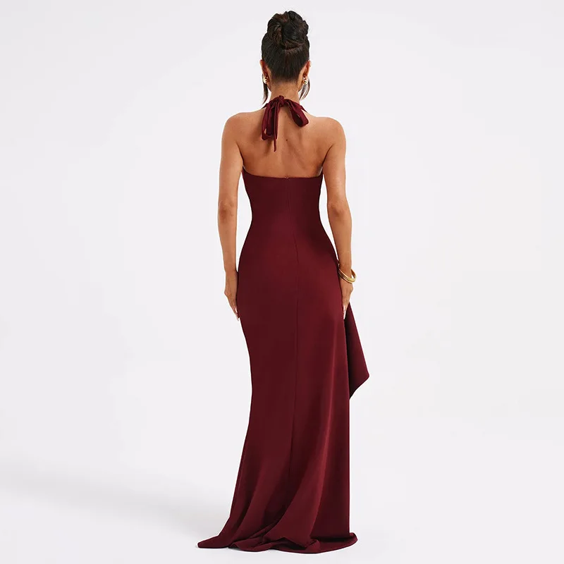 Halter V-Neck Split Maxi Dress - Image 4
