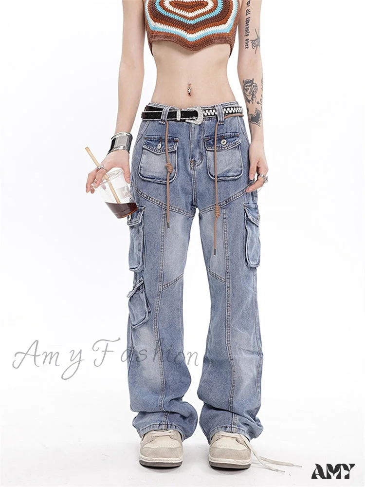 Amy Fashion - Vintage Light Blue Cargo Jeans - Image 2