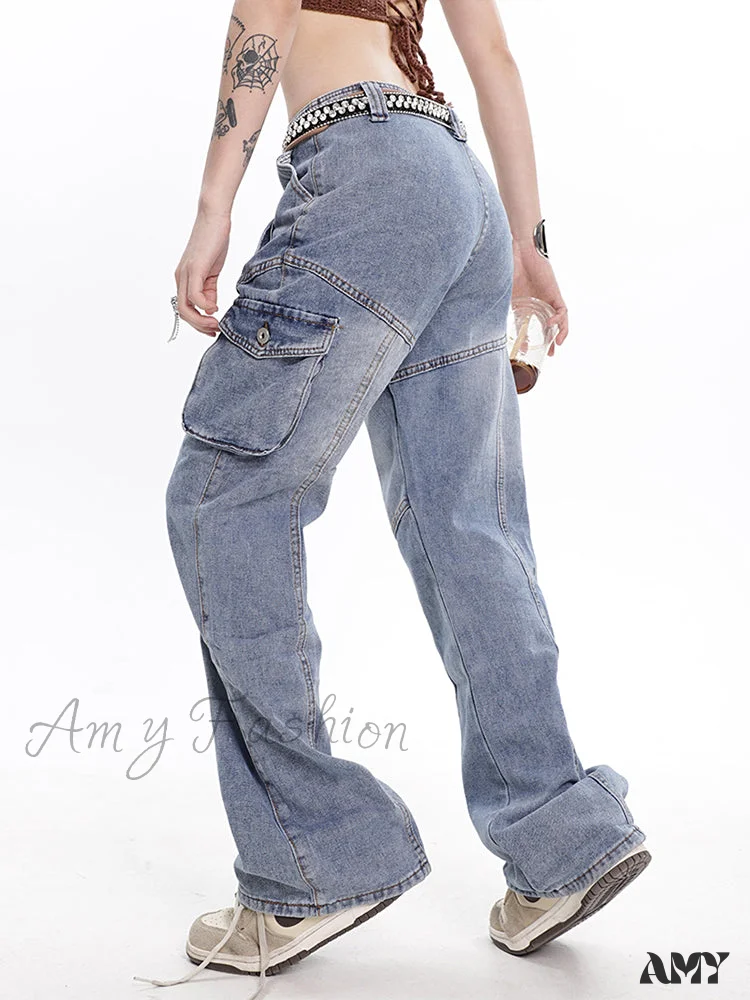 Amy Fashion - Vintage Light Blue Cargo Jeans - Image 3