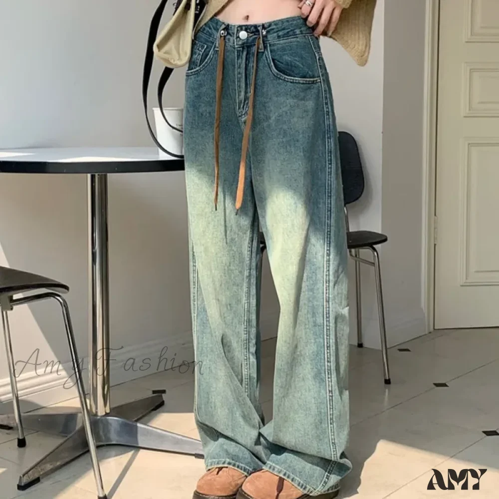 Amy Fashion - Harajuku Trend Japanese Style High-Waisted Straight New Autumn Leg Fashion Jean - Image 2