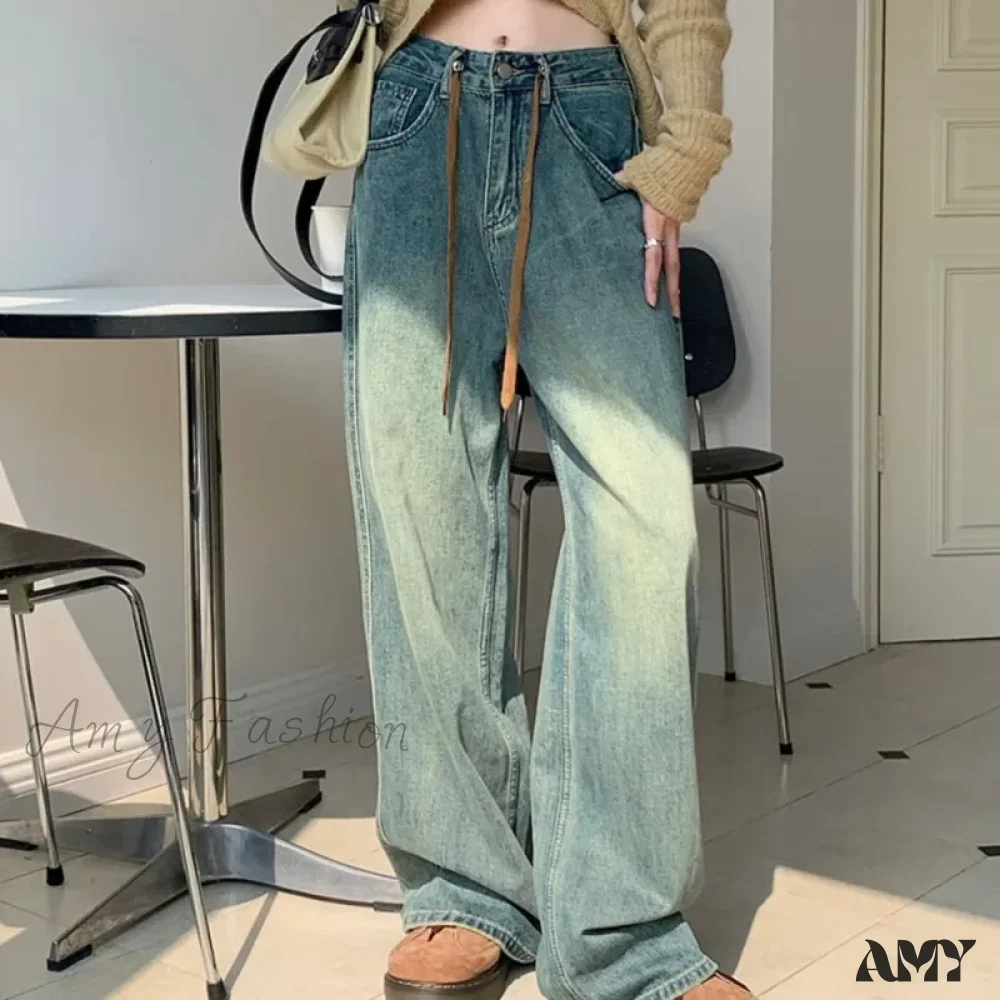 Amy Fashion - Harajuku Trend Japanese Style High-Waisted Straight New Autumn Leg Fashion Jean - Image 3