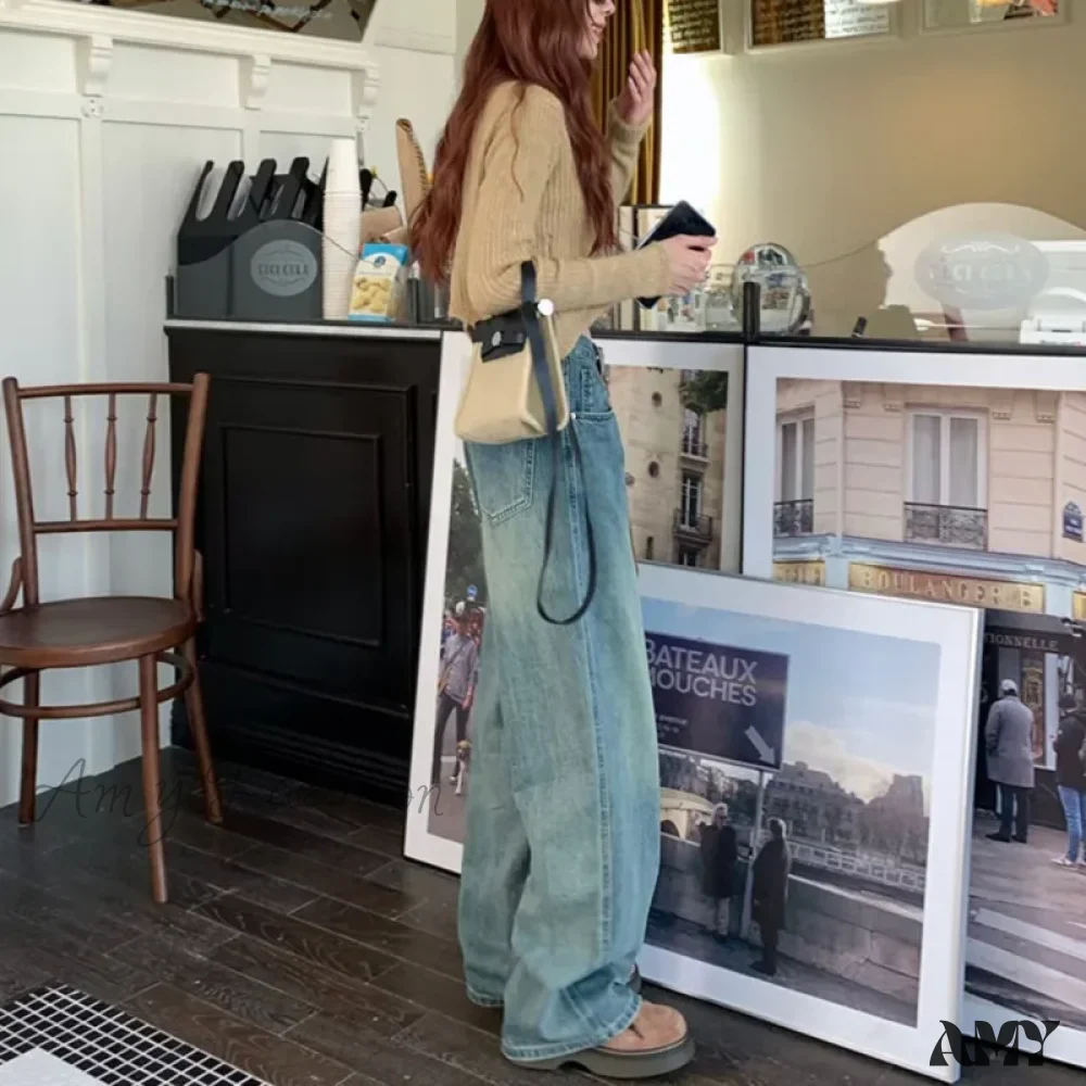 Amy Fashion - Harajuku Trend Japanese Style High-Waisted Straight New Autumn Leg Fashion Jean - Image 5