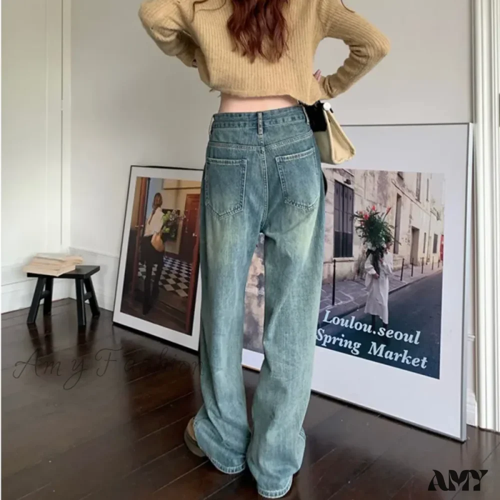 Amy Fashion - Harajuku Trend Japanese Style High-Waisted Straight New Autumn Leg Fashion Jean - Image 6