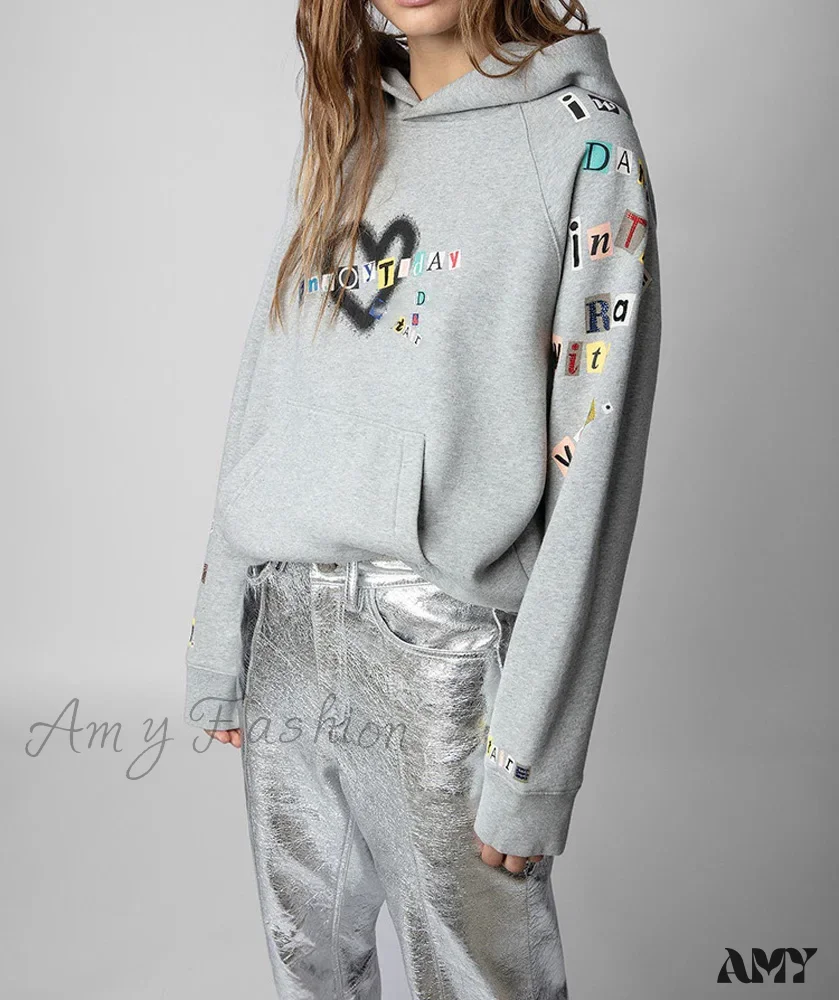 Heart Diamond Embroidered Cozy Comfortable Colorful Soft Hoodies - Image 2