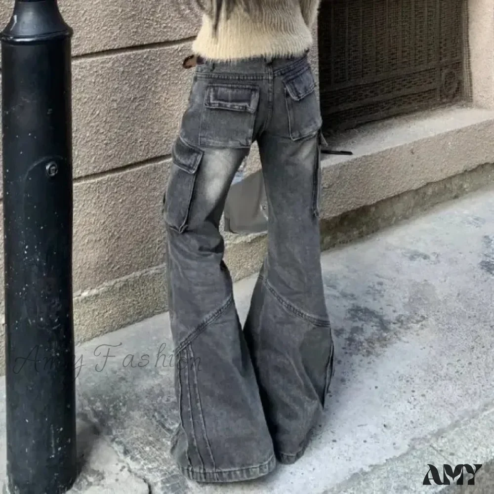 Heavy Industry Retro Washed Low Waist Straight Leg Versatile Spicy Girl Y2K Big Pocket Jean - Image 4