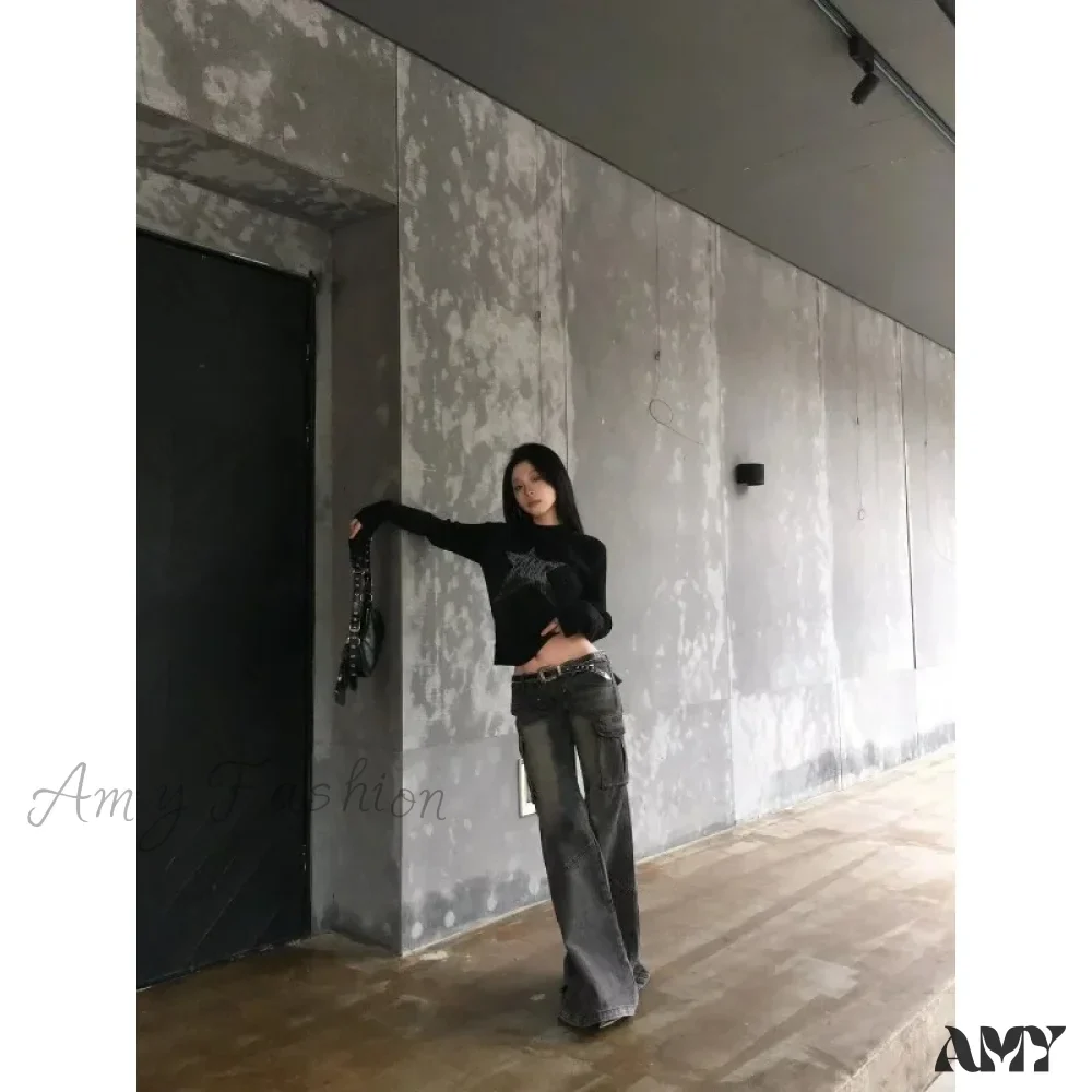 Heavy Industry Retro Washed Low Waist Straight Leg Versatile Spicy Girl Y2K Big Pocket Jean - Image 5