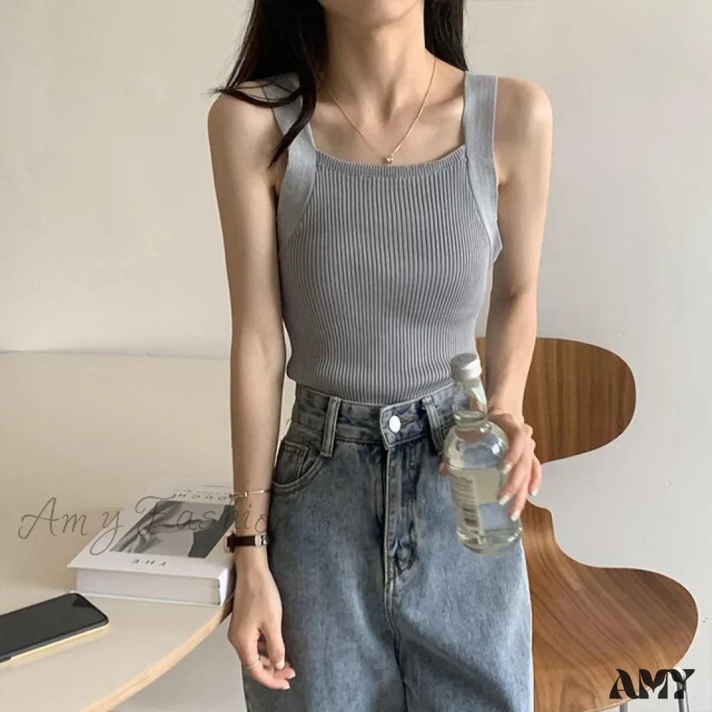 Amy Fashion - Plain Knitted Tank Tops - Image 10