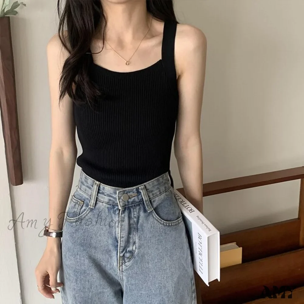 Amy Fashion - Plain Knitted Tank Tops - Image 11