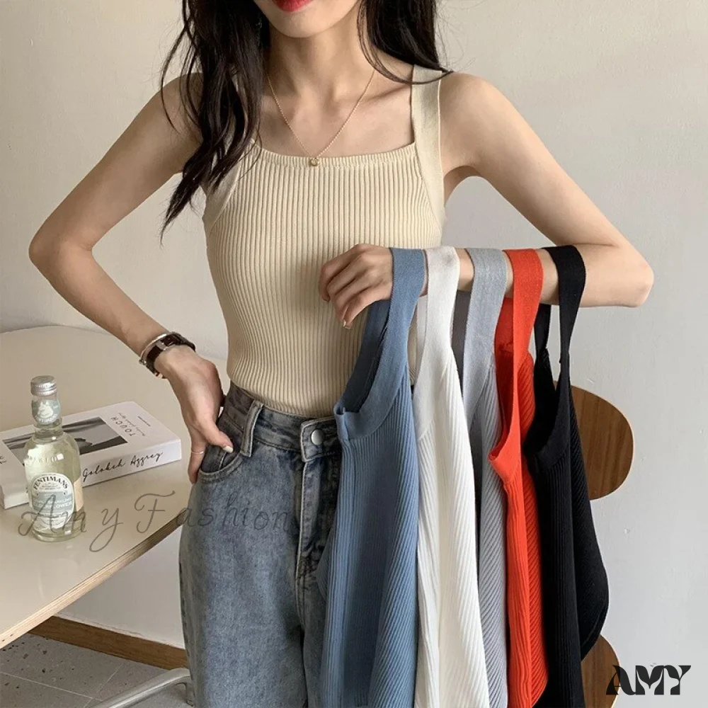 Amy Fashion - Plain Knitted Tank Tops - Image 3