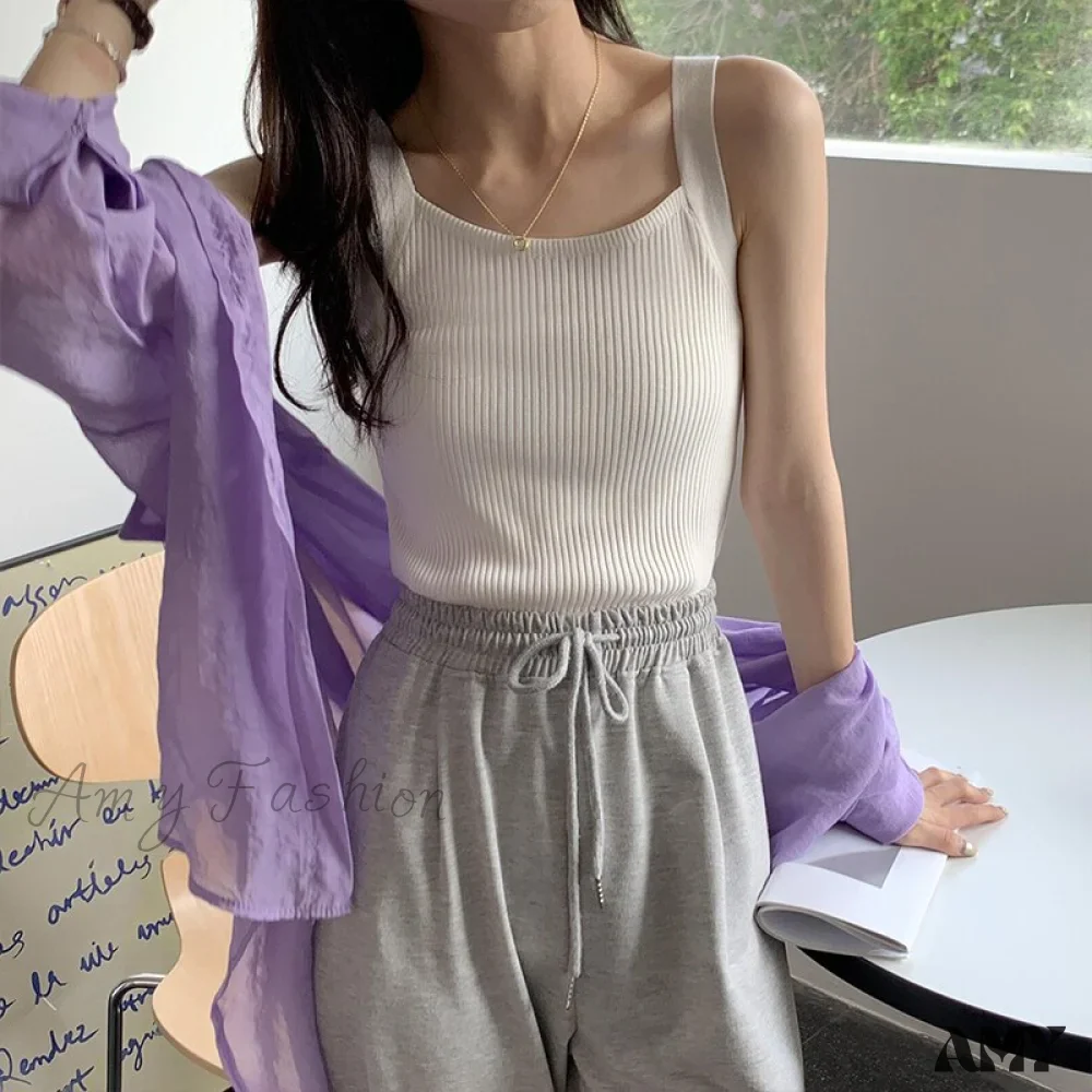 Amy Fashion - Plain Knitted Tank Tops - Image 4