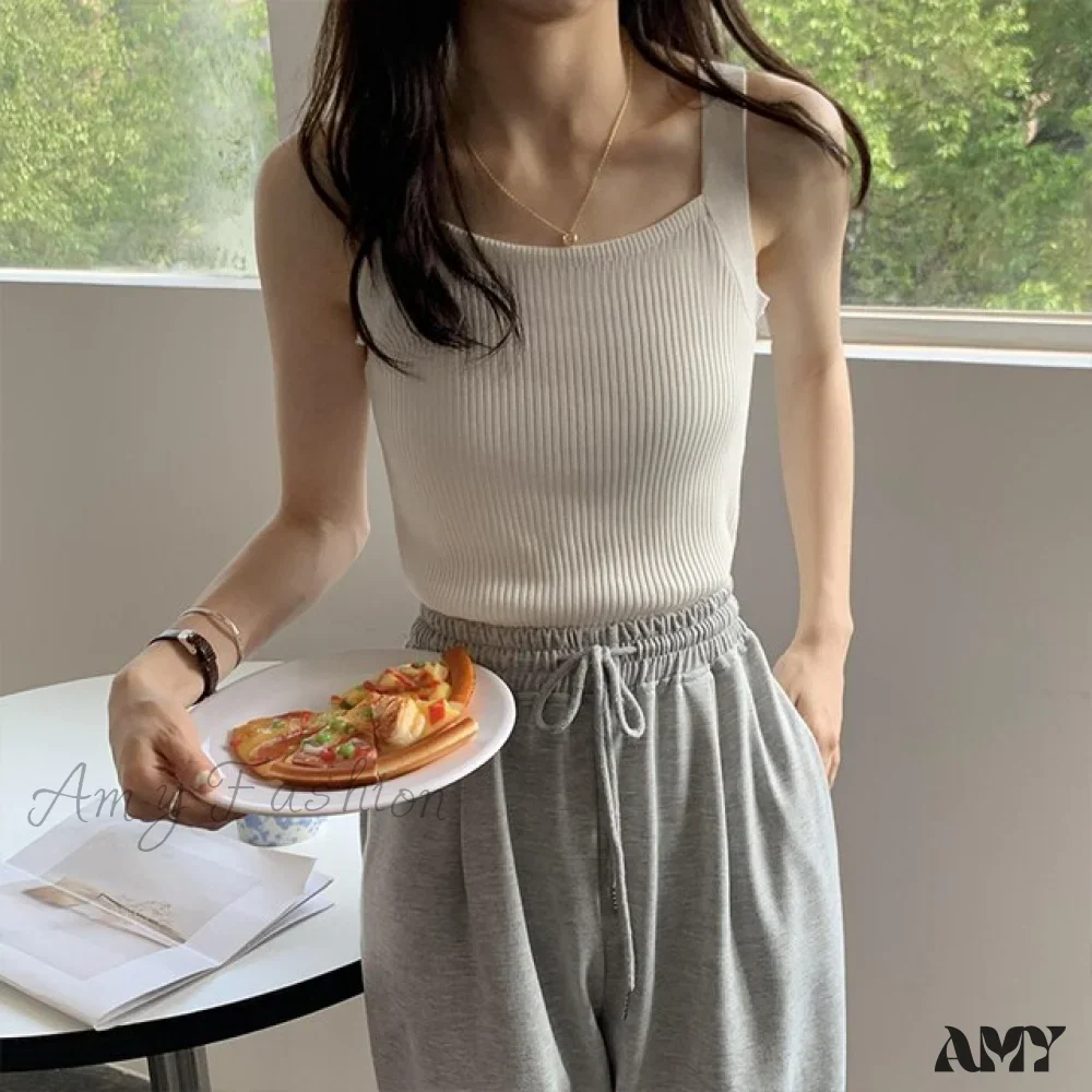 Amy Fashion - Plain Knitted Tank Tops - Image 8