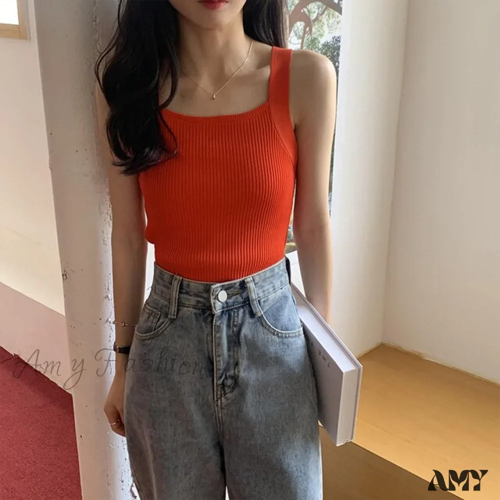 Amy Fashion - Plain Knitted Tank Tops - Image 9