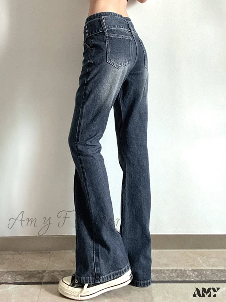 Amy Fashion - Brown Vintage Flared Hight Waist Jeans - Image 3