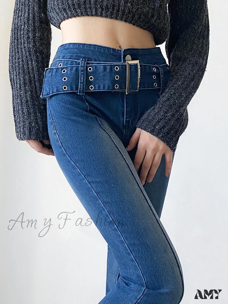 Amy Fashion - Brown Vintage Flared Hight Waist Jeans - Image 5
