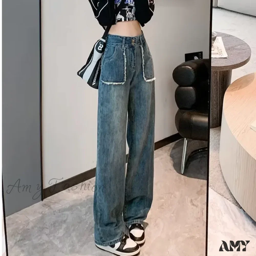Amy Fashion - High End Raw Edge Stitching Design Lifting Buttocks Slimming Straight Wash Summer Denim Jean - Image 6