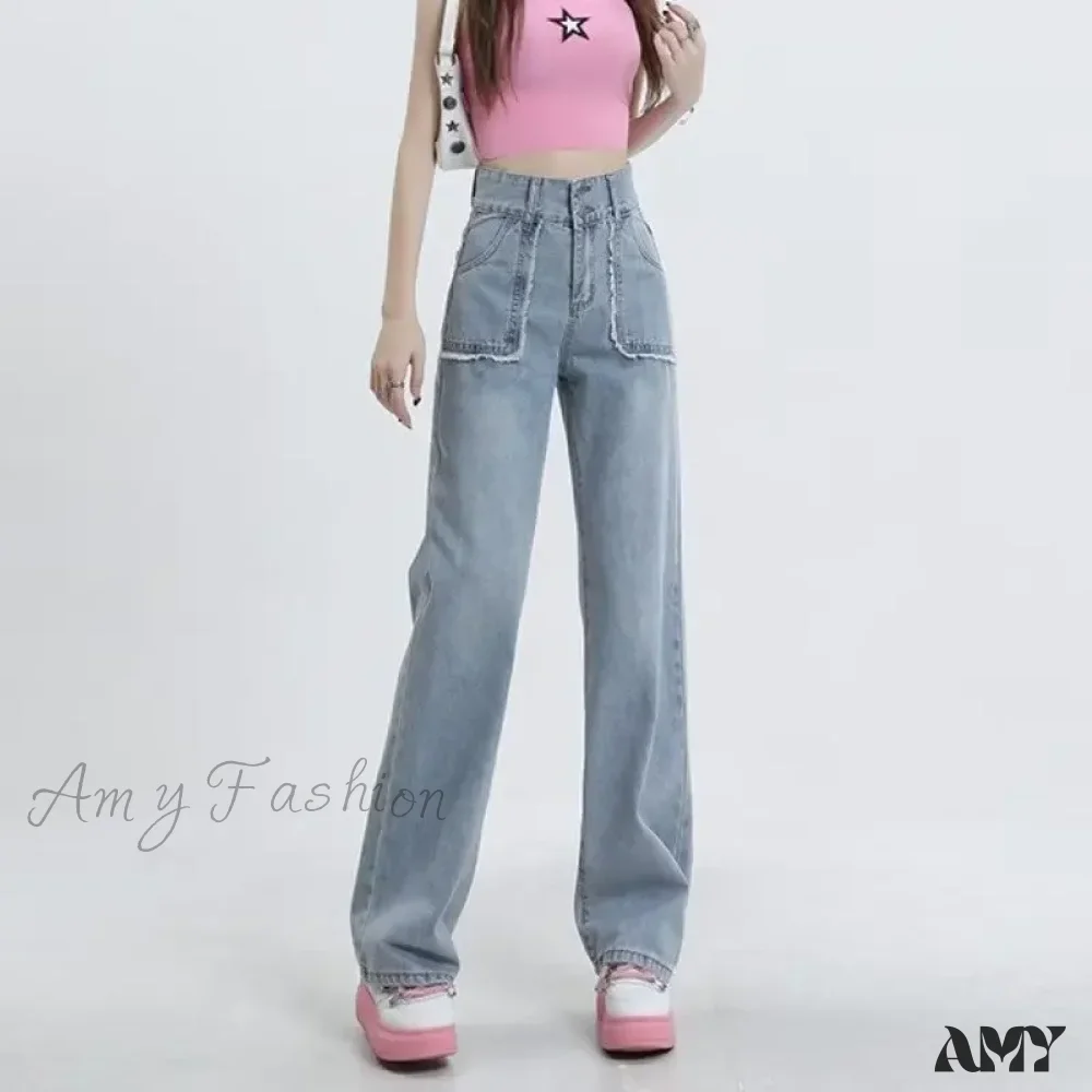 Amy Fashion - High End Raw Edge Stitching Design Lifting Buttocks Slimming Straight Wash Summer Denim Jean - Image 7