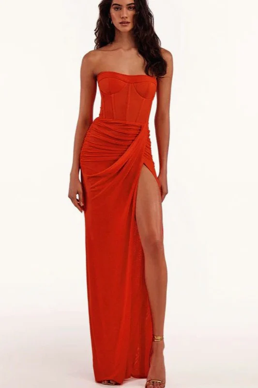 High-End Strapless Backless Ruched Slit Party Dress - Image 3