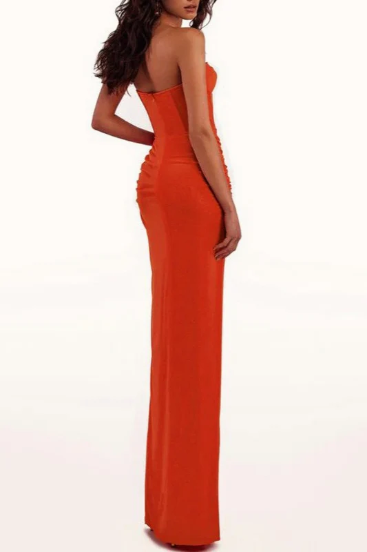 High-End Strapless Backless Ruched Slit Party Dress - Image 4