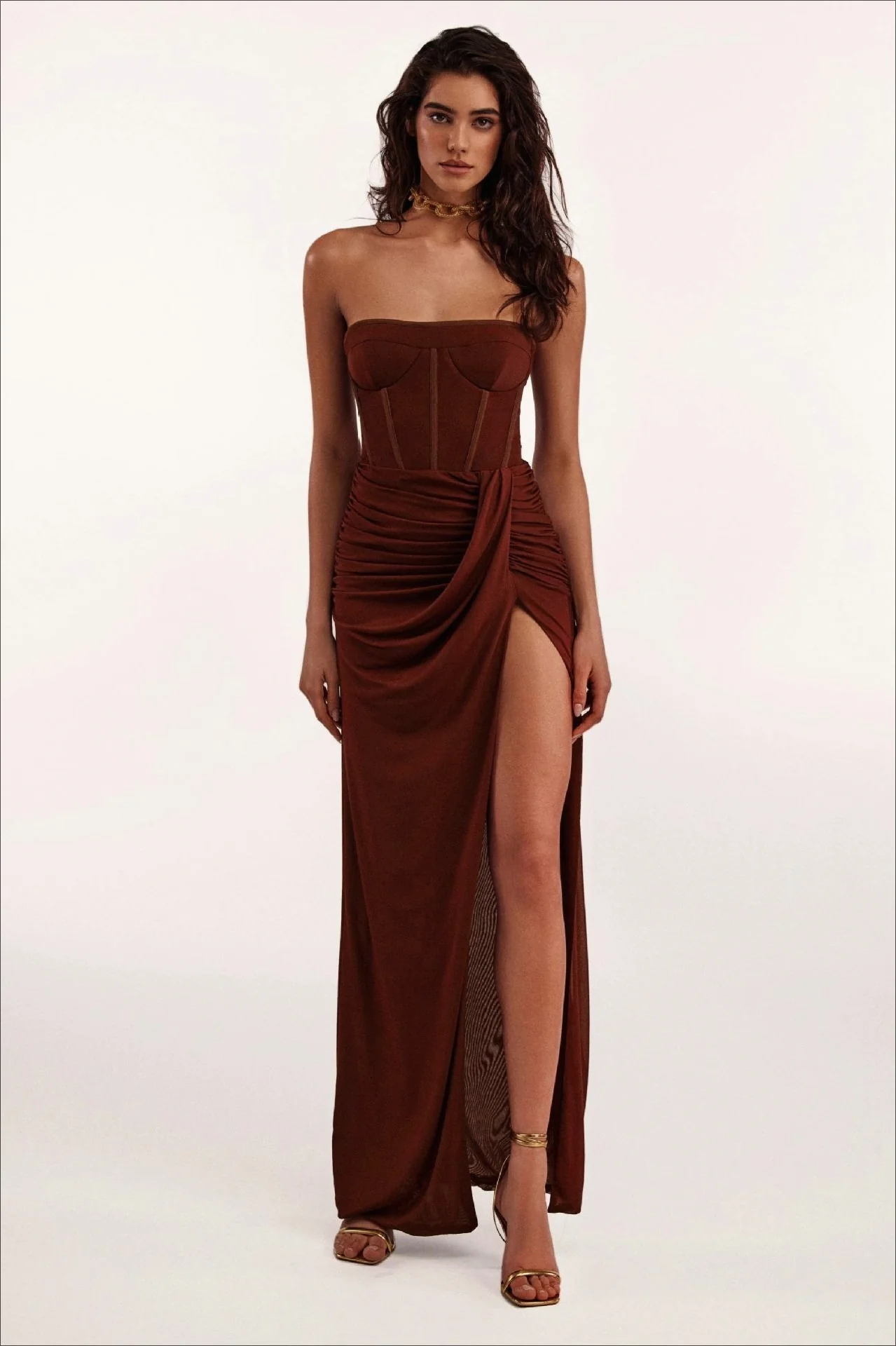 High-End Strapless Backless Ruched Slit Party Dress - Image 5