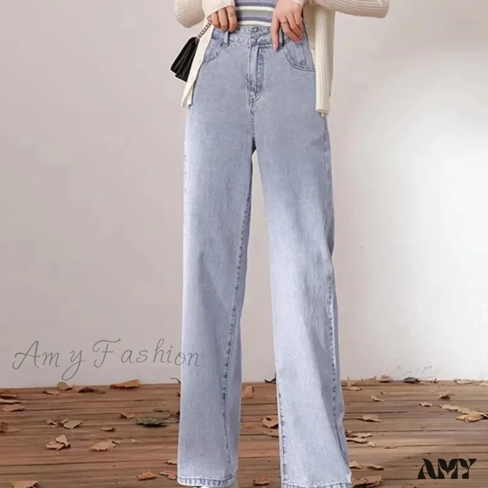 Amy Fashion - High Quality Vintage Blue Wide-Leg Straight Fashion Jean - Image 2