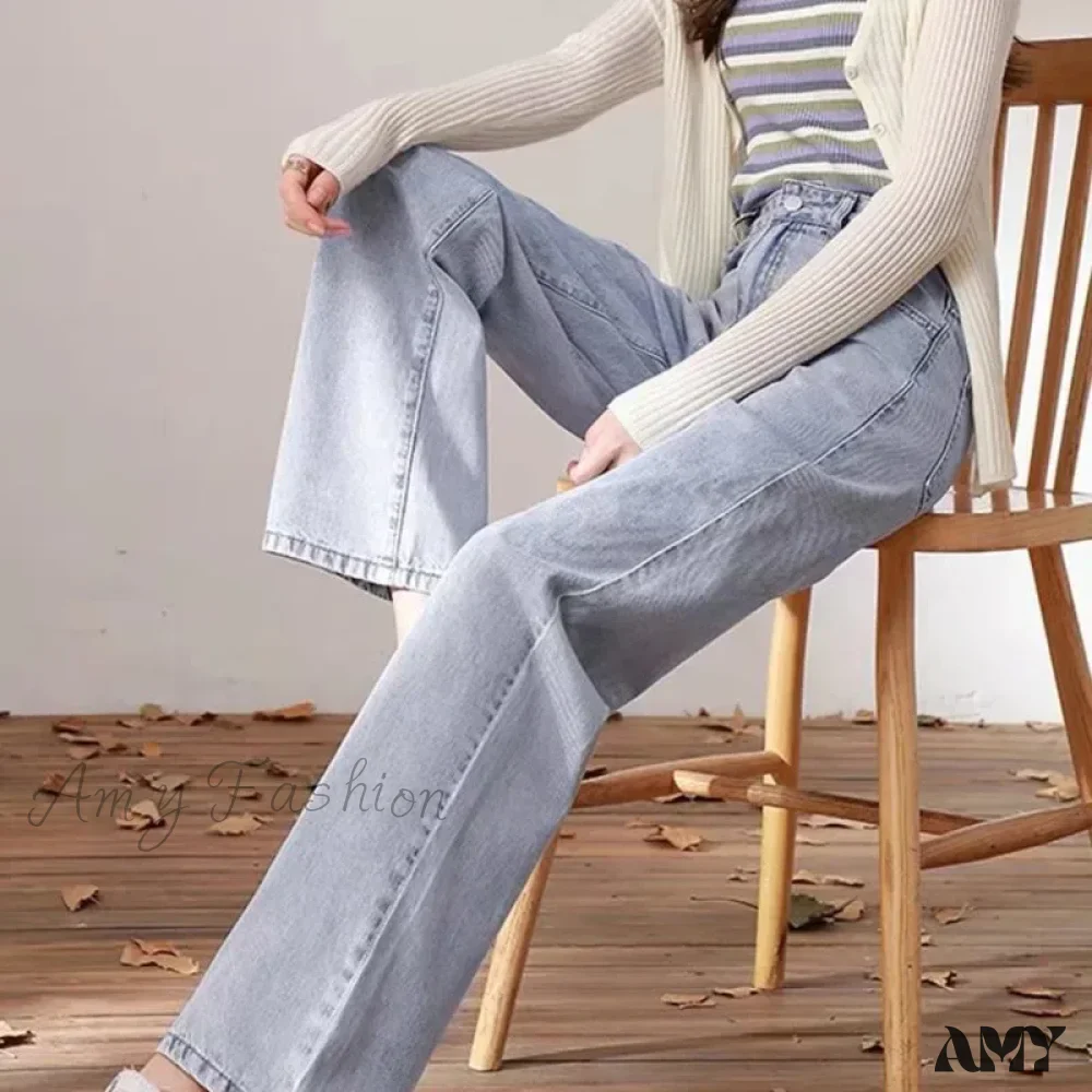 Amy Fashion - High Quality Vintage Blue Wide-Leg Straight Fashion Jean - Image 4