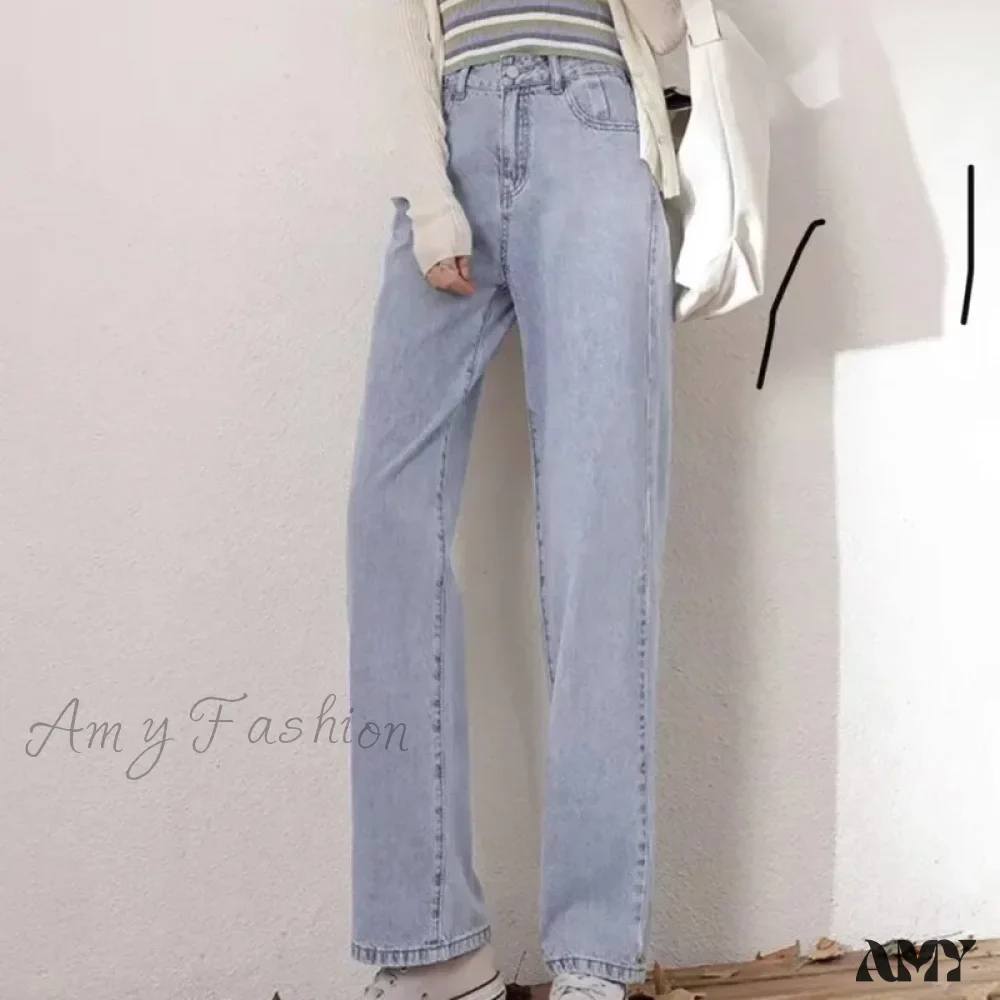 Amy Fashion - High Quality Vintage Blue Wide-Leg Straight Fashion Jean - Image 5
