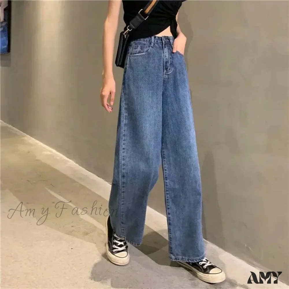 Amy Fashion - High Quality Vintage Blue Wide-Leg Straight Fashion Jean