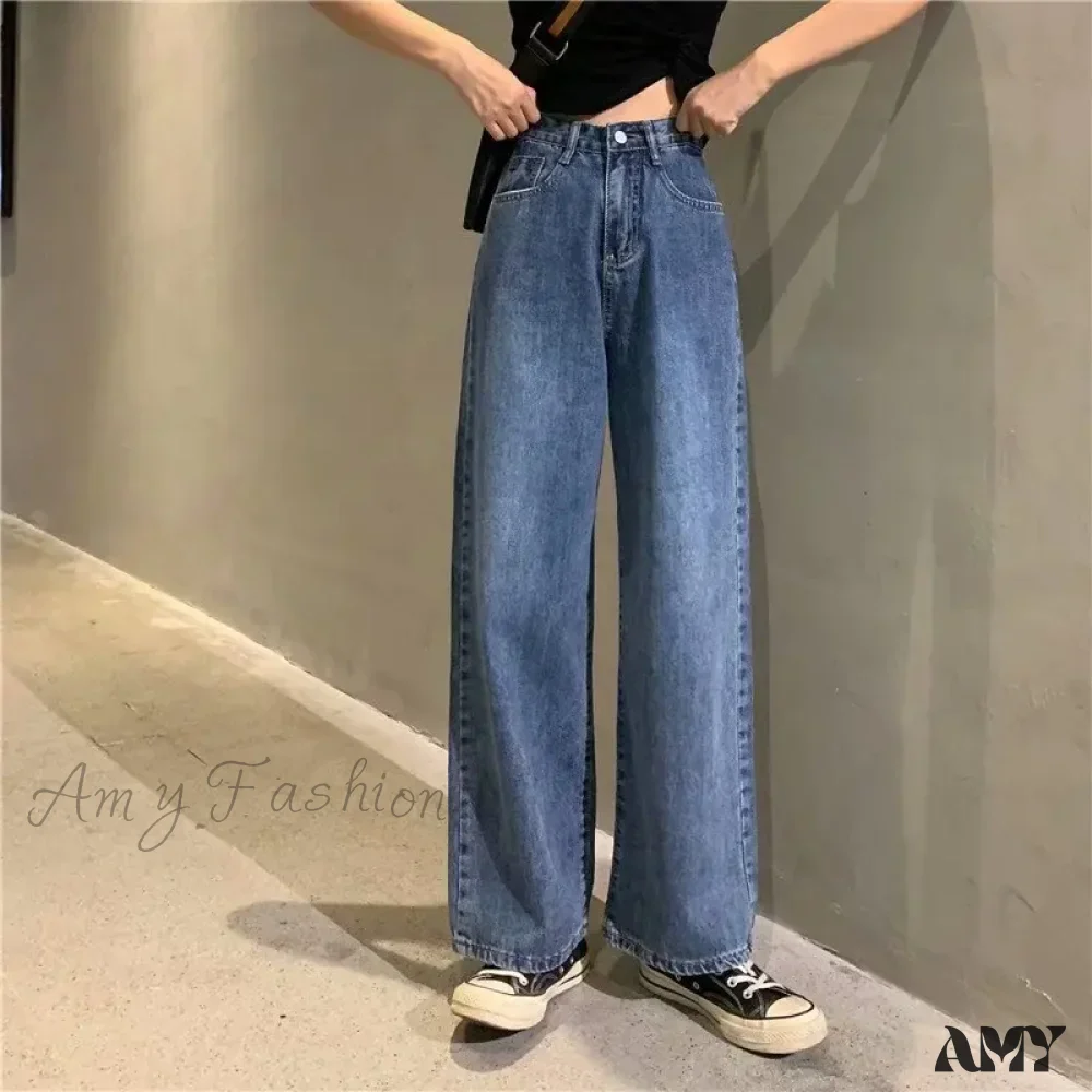 Amy Fashion - High Quality Vintage Blue Wide-Leg Straight Fashion Jean - Image 2
